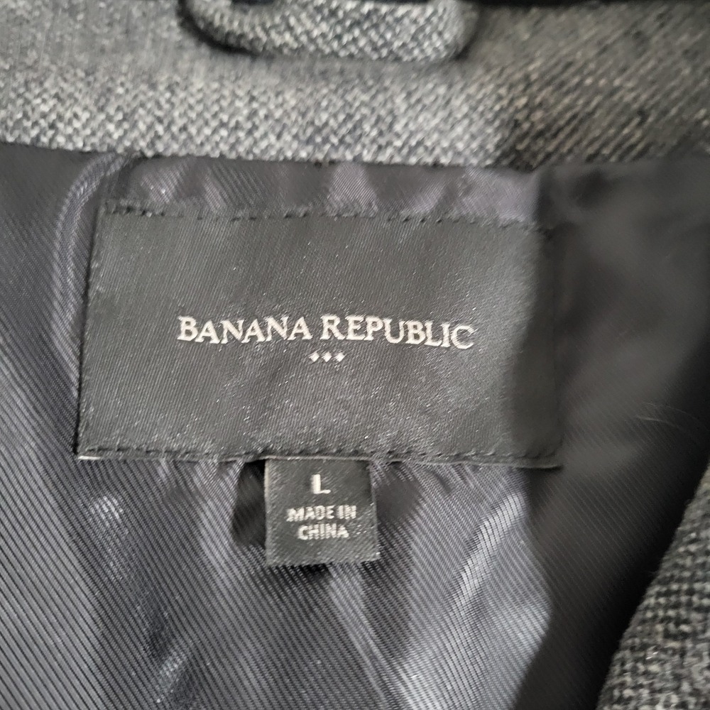 Banana Republic Wool Blend Coat Black Gray Size‎ Large Zip Womens Lined 1352 - Picture 5 of 6